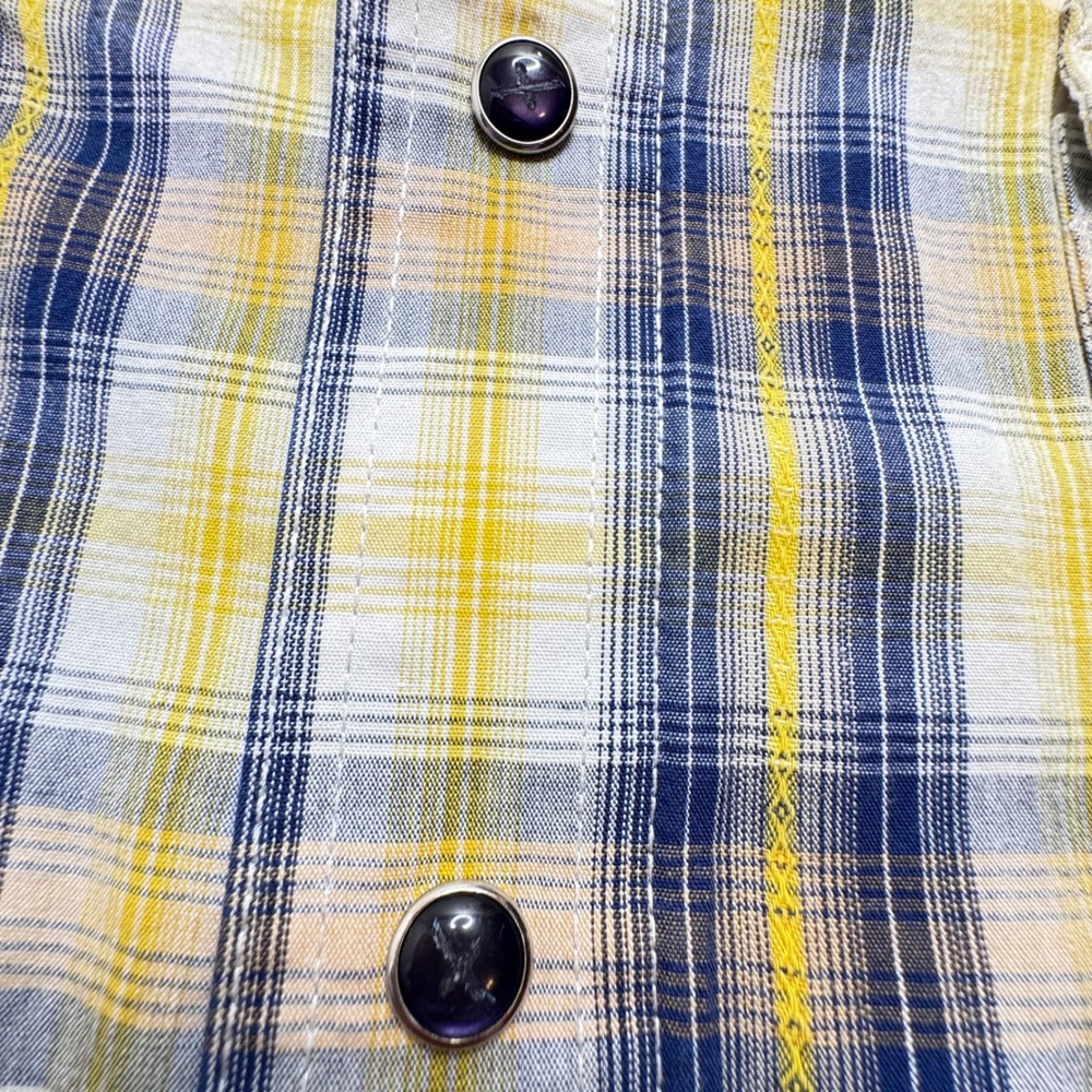 Wrangler Twenty Xtreme Mens Large Yellow Blue Plaid Western Snap Shirt MJ3523M - Picture 3 of 7